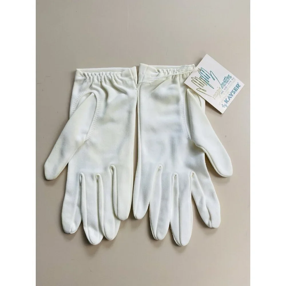 Vintage White Fashion Gloves Magic Motion By Kayser Wrist Length Nylon, Unused